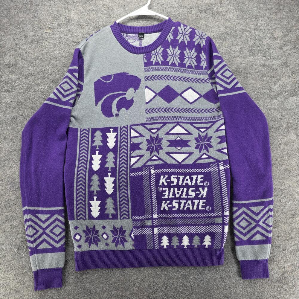 Kansas State Wildcats Sweater Mens L Purple Gray NCAA Football Holiday Christmas